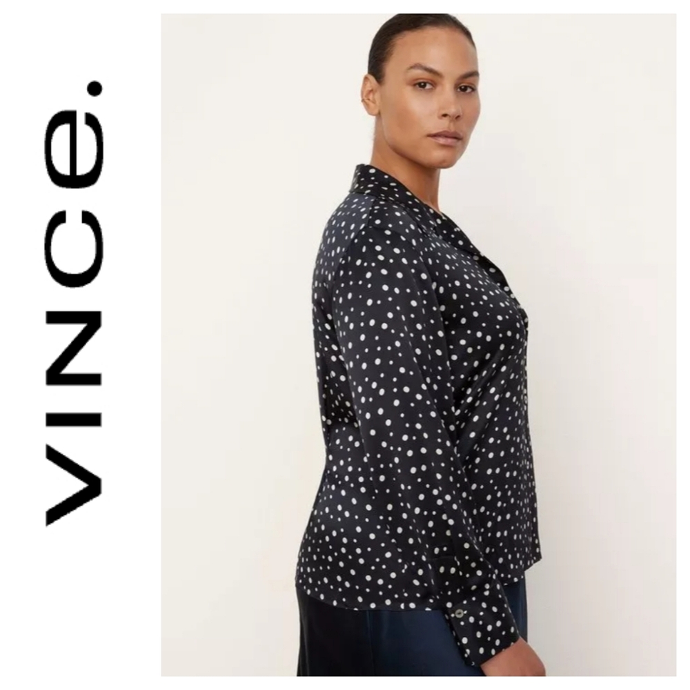 Vince silk dotted navy blouse nwt 3x - Picture 2 of 3